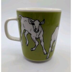 RARE Marimekko Oiva "Iltavilli" Cow Calf Coffee Mug Cup Lime Green DISCONTINUED